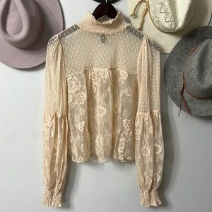 Sheer Mock Neck Blouse